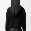 Felpa con cappuccio e zip in lana Nero
