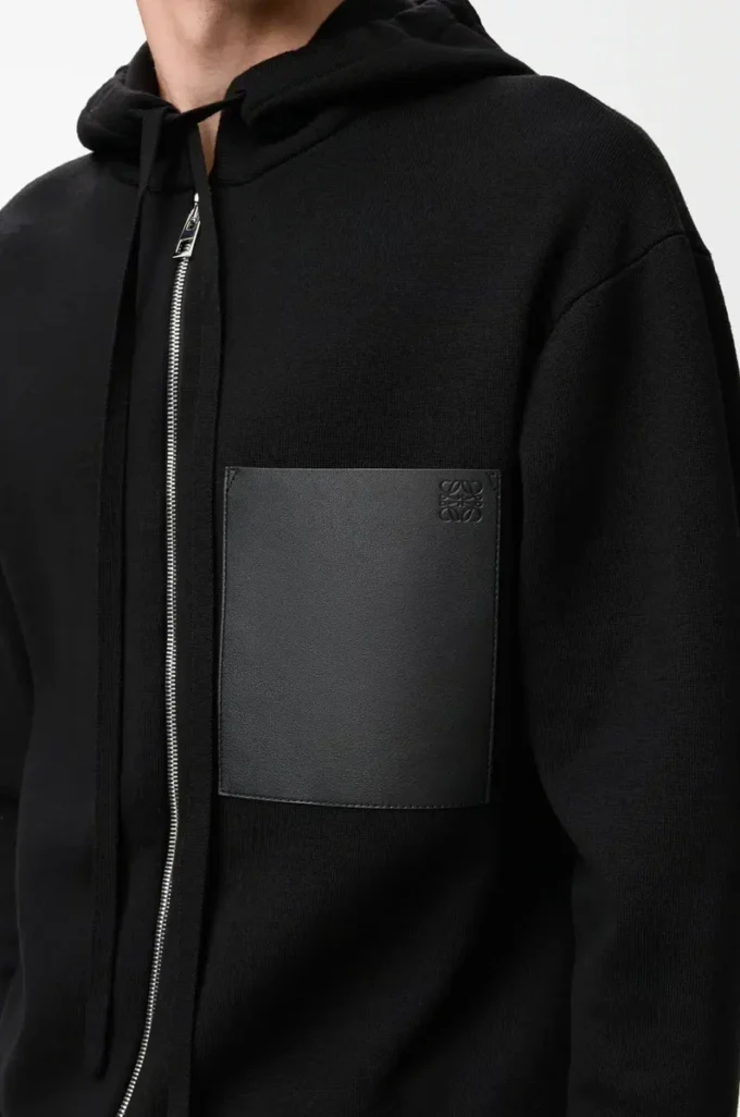 Felpa con cappuccio e zip in lana Nero Felpa con cappuccio e zip in lana Nero