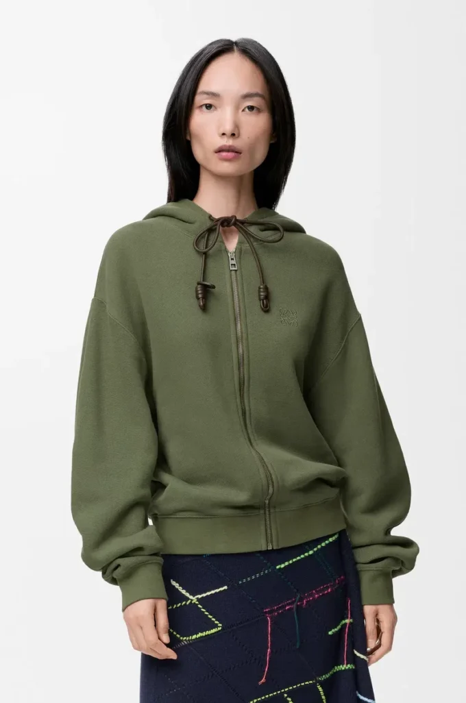 Felpa con cappuccio Flamenco in cotone e cashmere Verde kaki Felpa con cappuccio Flamenco in cotone e cashmere Verde kaki