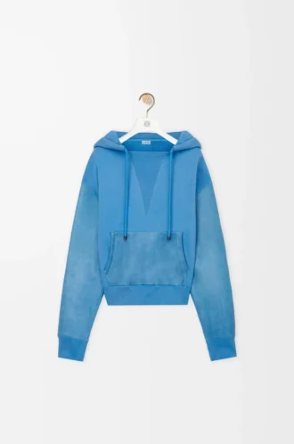 Felpa con cappuccio ibrida in cotone e pelle di agnello nappa Blu Felpa con cappuccio ibrida in cotone e pelle di agnello nappa Blu