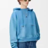 Felpa con cappuccio ibrida in cotone e pelle di agnello nappa Blu Felpa con cappuccio ibrida in cotone e pelle di agnello nappa Blu