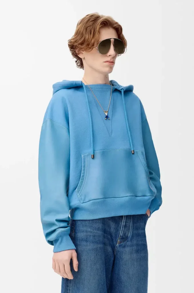 Felpa con cappuccio ibrida in cotone e pelle di agnello nappa Blu Felpa con cappuccio ibrida in cotone e pelle di agnello nappa Blu
