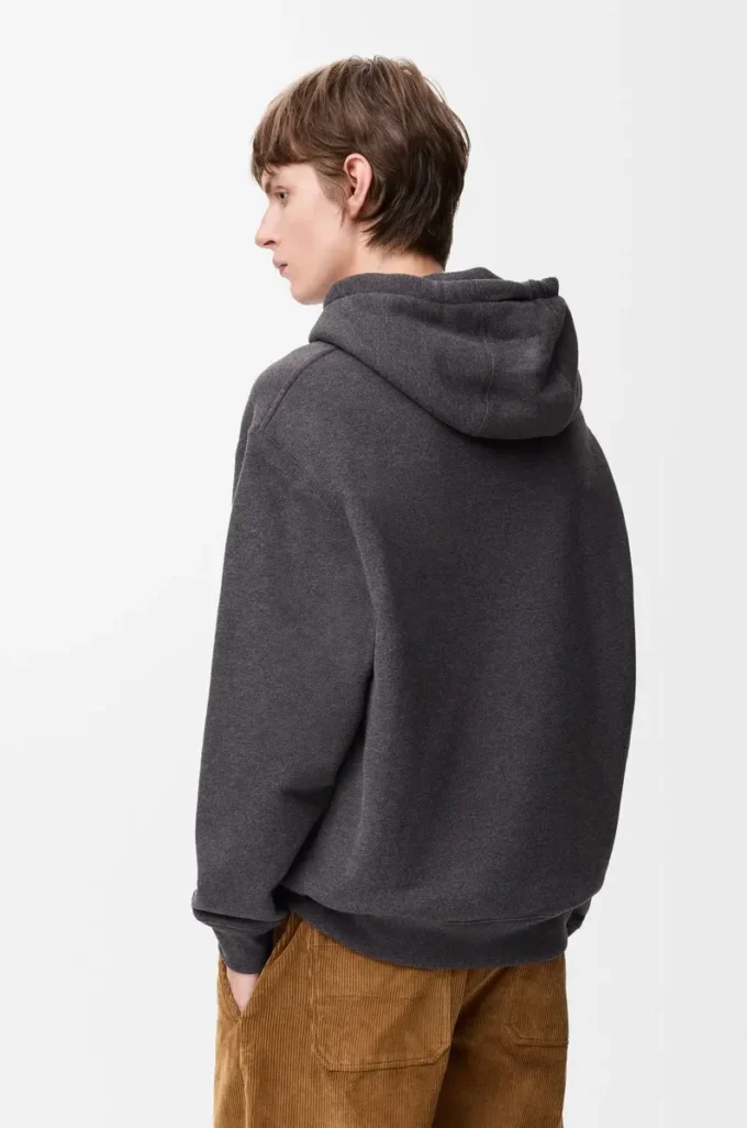 Felpa con cappuccio in cotone grigio scuro melange Felpa con cappuccio in cotone grigio scuro melange