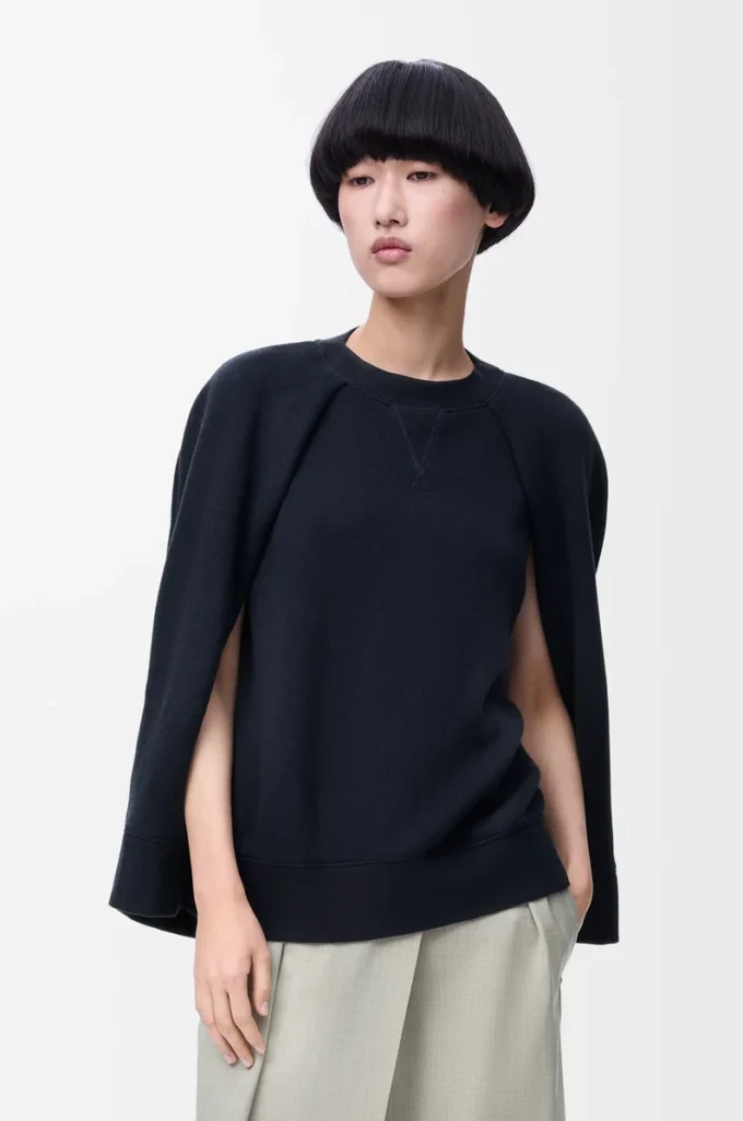 Felpa con cappuccio in misto cotone Blu notte Felpa con cappuccio in misto cotone Blu notte