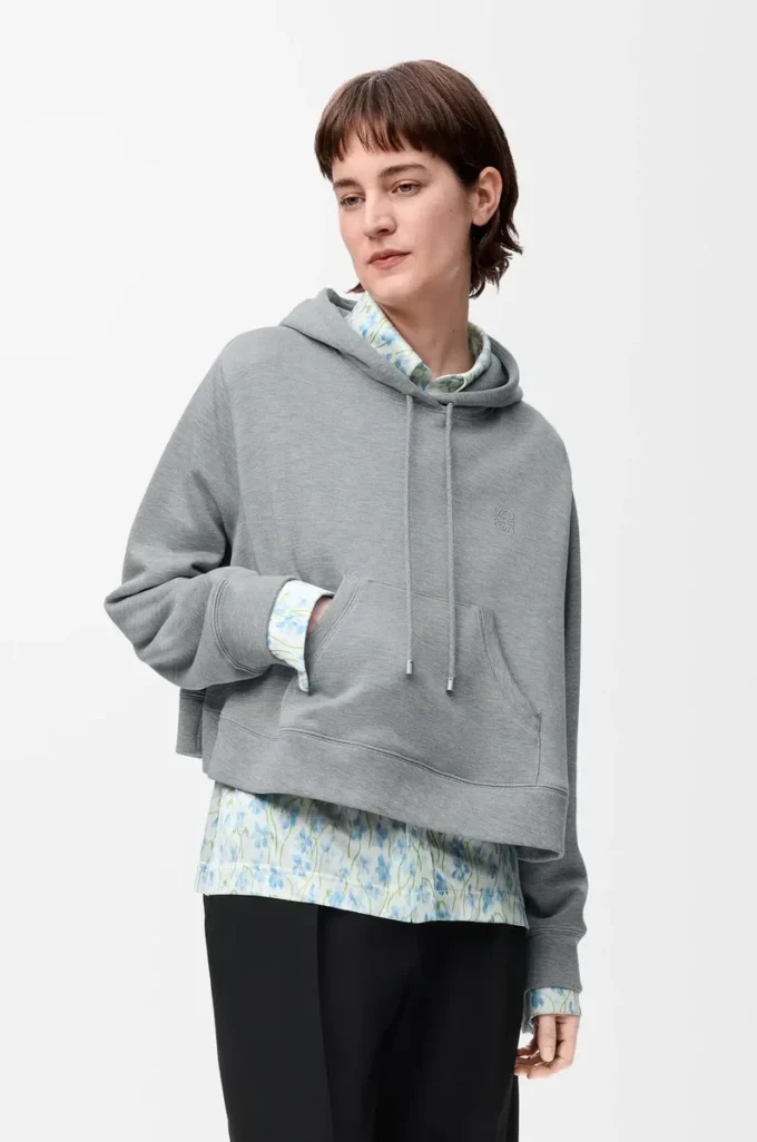 Felpa con cappuccio trapezio in misto cotone Grigio melange