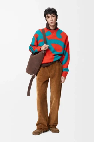 Felpa in lana e cotone blu/arancione