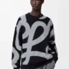 Felpa in lana e cotone blu navy/grigio Felpa in lana e cotone blu navy/grigio
