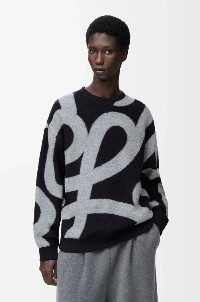 Felpa in lana e cotone blu navy/grigio Felpa in lana e cotone blu navy/grigio