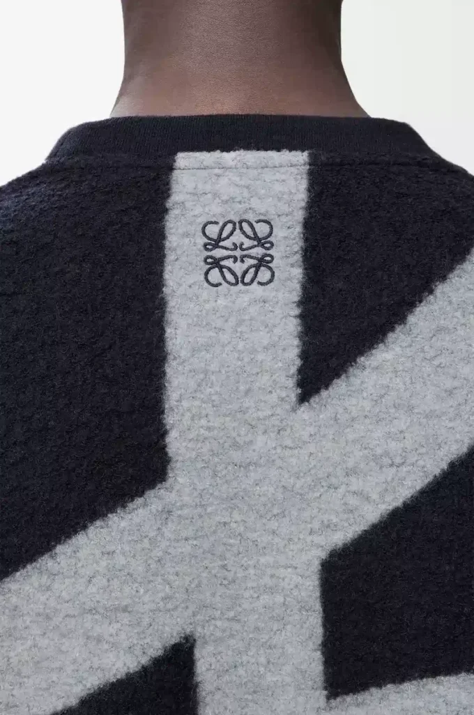 Felpa in lana e cotone blu navy/grigio Felpa in lana e cotone blu navy/grigio