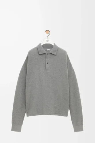 Felpa polo in cotone e cashmere grigio piombo Felpa polo in cotone e cashmere grigio piombo