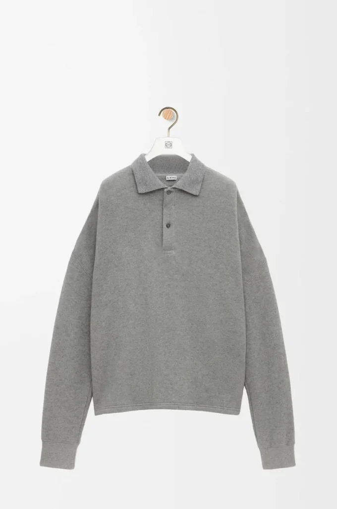 Felpa polo in cotone e cashmere grigio piombo Felpa polo in cotone e cashmere grigio piombo