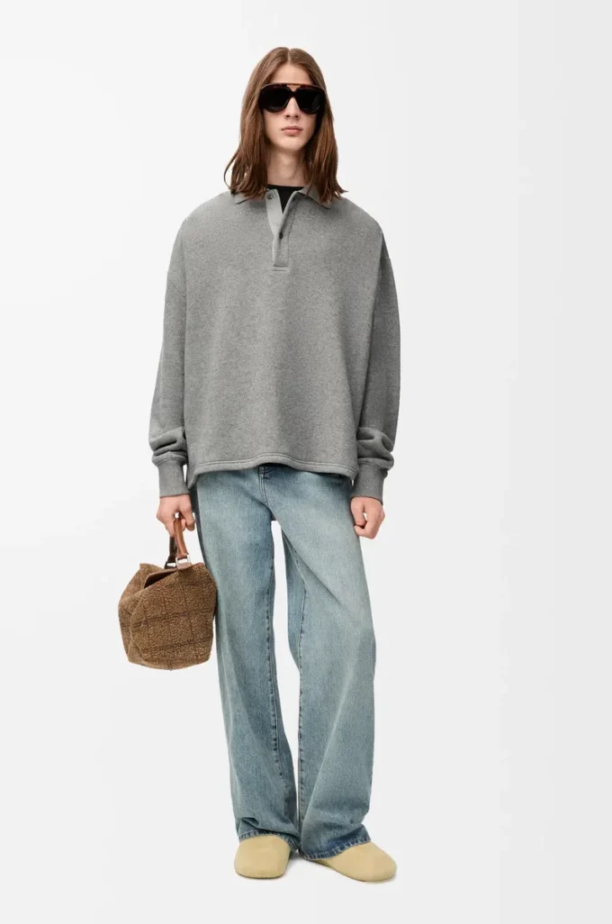Felpa polo in cotone e cashmere grigio piombo Felpa polo in cotone e cashmere grigio piombo