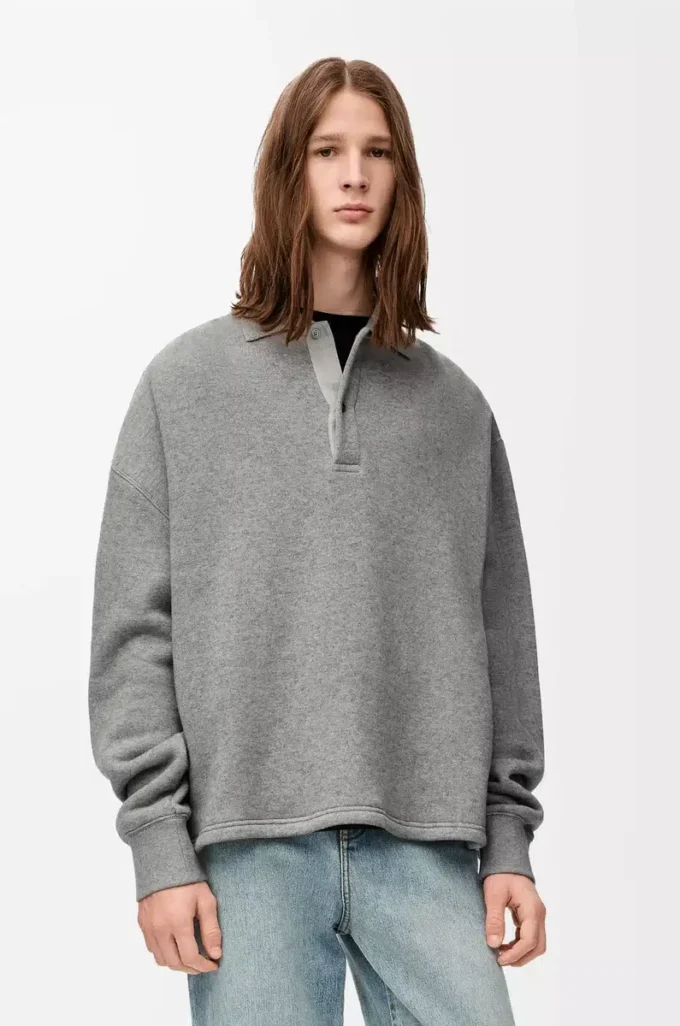 Felpa polo in cotone e cashmere grigio piombo Felpa polo in cotone e cashmere grigio piombo