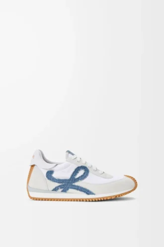 Flow Runner 2.0 in nylon e pelle scamosciata Bianco/Denim chiaro