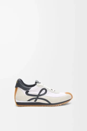 Flow Runner in nylon e pelle scamosciata blu antracite/bianco