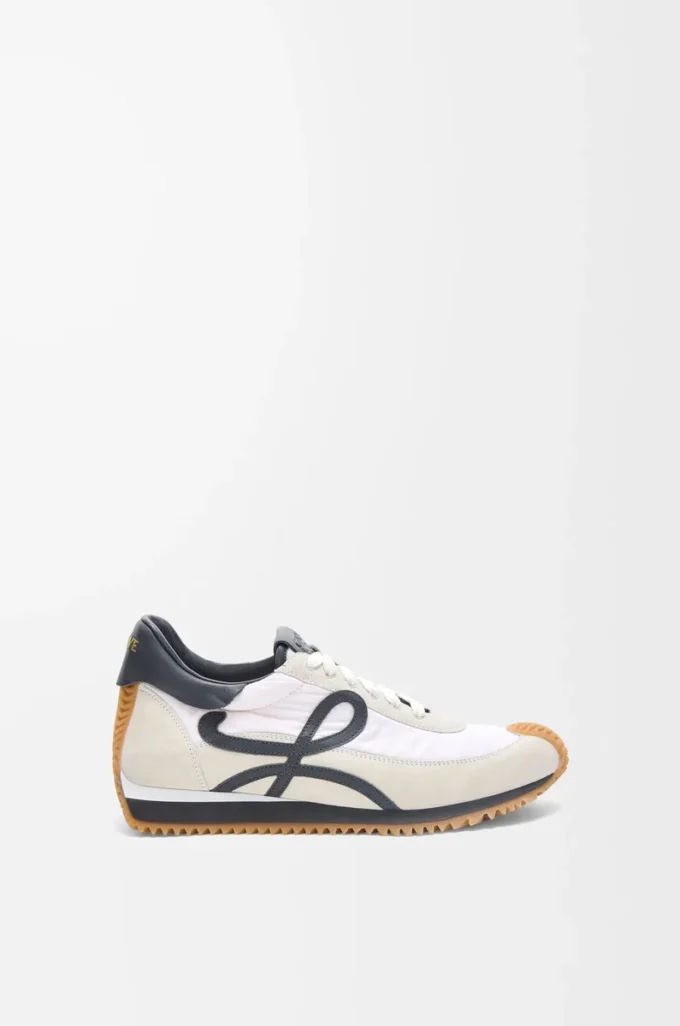 Flow Runner in nylon e pelle scamosciata blu antracite/bianco