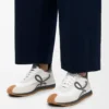 Flow Runner in nylon e pelle scamosciata blu antracite/bianco