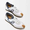 Flow Runner in nylon e pelle scamosciata blu antracite/bianco