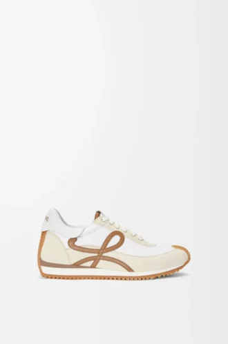 Flow Runner in nylon e pelle scamosciata color cioccolato/quasi ottico