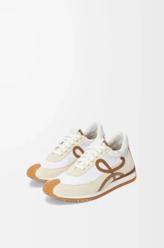 Flow Runner in nylon e pelle scamosciata color cioccolato/quasi ottico