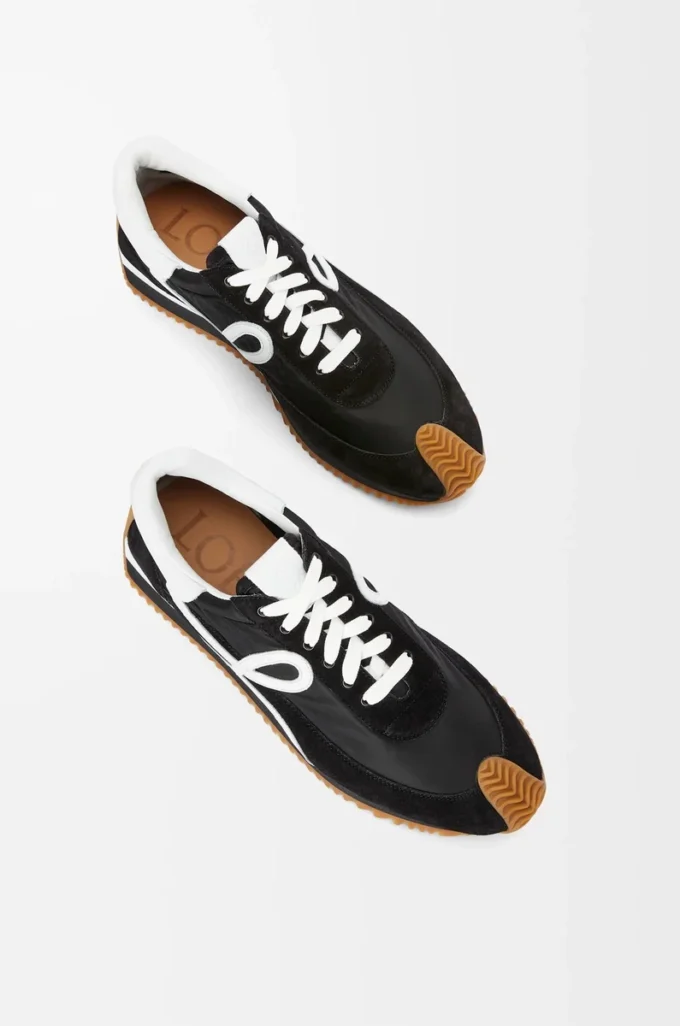 Flow Runner in nylon e pelle scamosciata Nero/Bianco