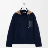 Giacca con cappuccio in cotone blu navy/beige Giacca con cappuccio in cotone blu navy/beige