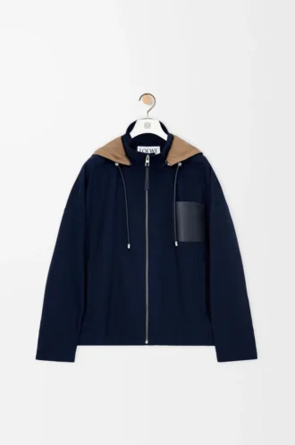 Giacca con cappuccio in cotone blu navy/beige