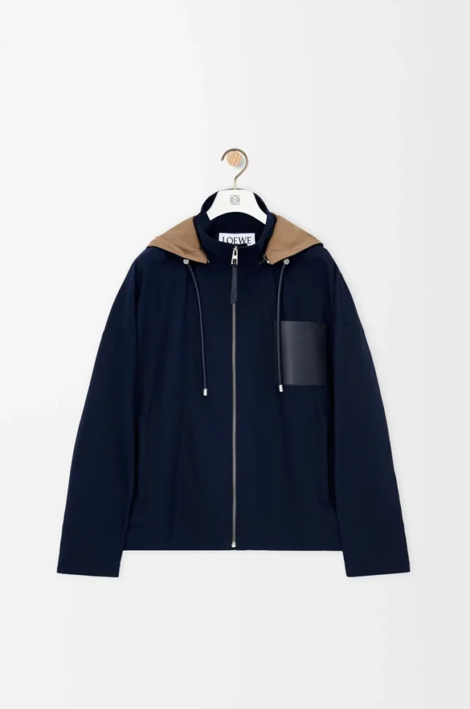 Giacca con cappuccio in cotone blu navy/beige Giacca con cappuccio in cotone blu navy/beige