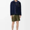 Giacca con cappuccio in cotone blu navy/beige Giacca con cappuccio in cotone blu navy/beige