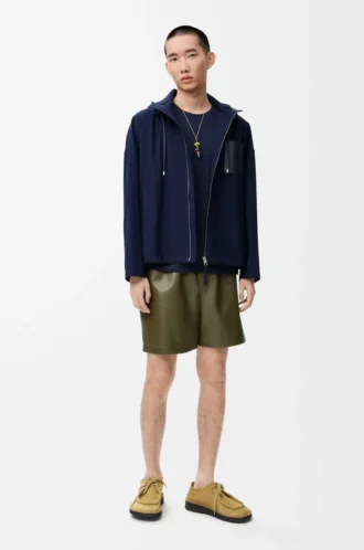 Giacca con cappuccio in cotone blu navy/beige