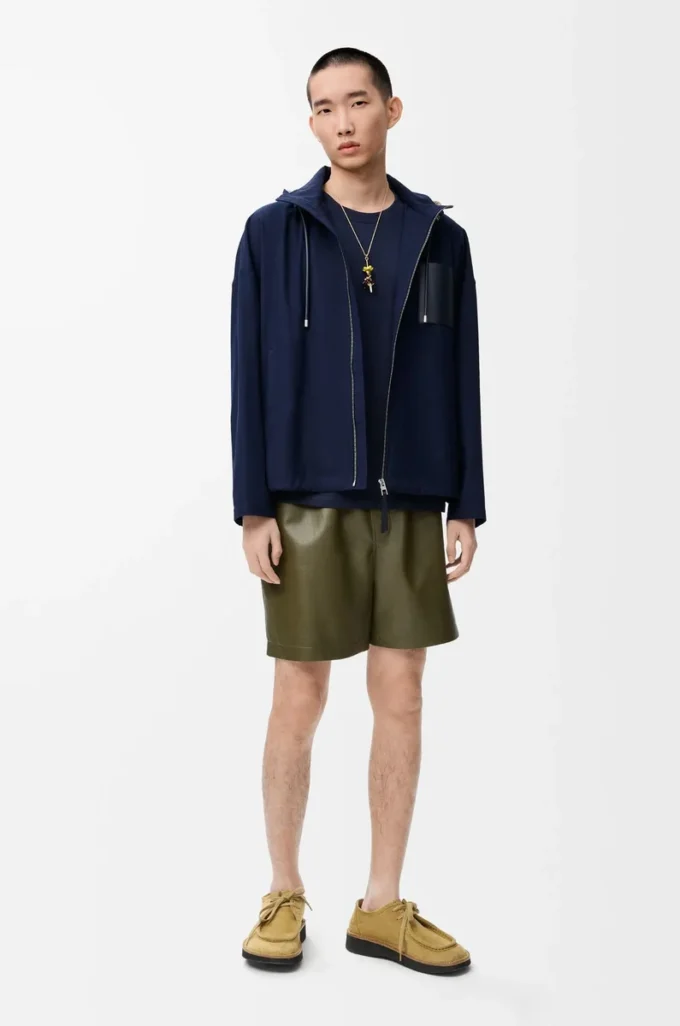 Giacca con cappuccio in cotone blu navy/beige Giacca con cappuccio in cotone blu navy/beige