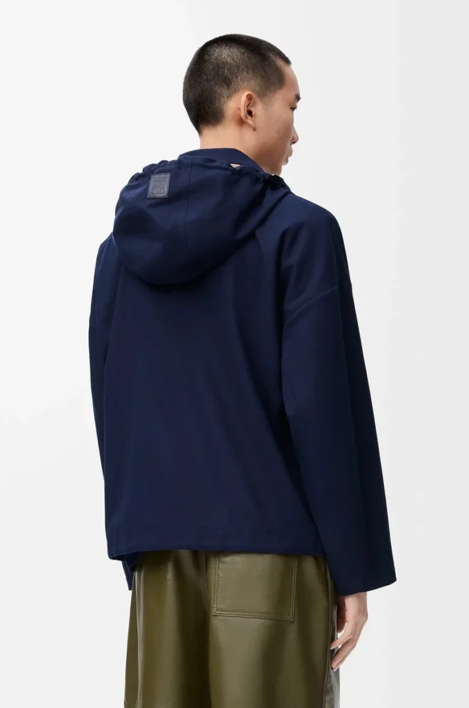 Giacca con cappuccio in cotone blu navy/beige Giacca con cappuccio in cotone blu navy/beige