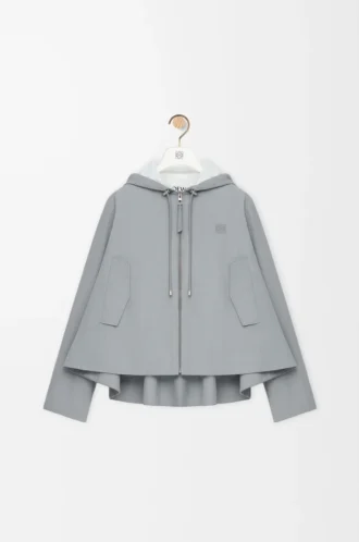 Giacca con cappuccio in cotone grigio chiaro
