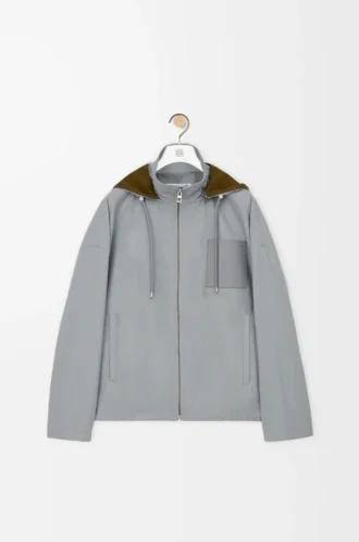 Giacca con cappuccio in cotone grigio chiaro