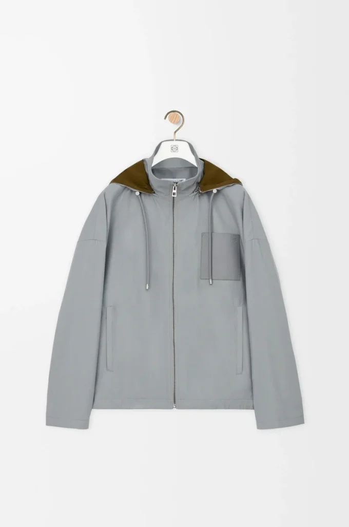 Giacca con cappuccio in cotone grigio chiaro