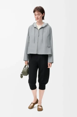 Giacca con cappuccio in cotone grigio chiaro