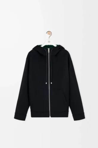 Giacca con cappuccio in lana e cashmere Nero/Verde