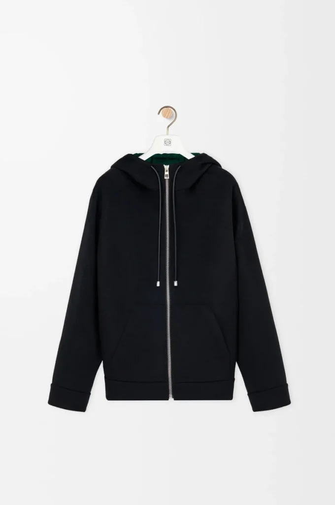 Giacca con cappuccio in lana e cashmere Nero/Verde