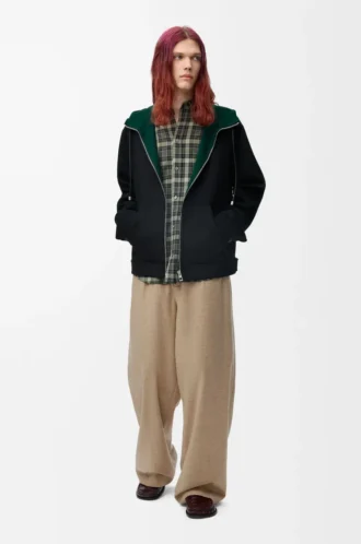 Giacca con cappuccio in lana e cashmere Nero/Verde