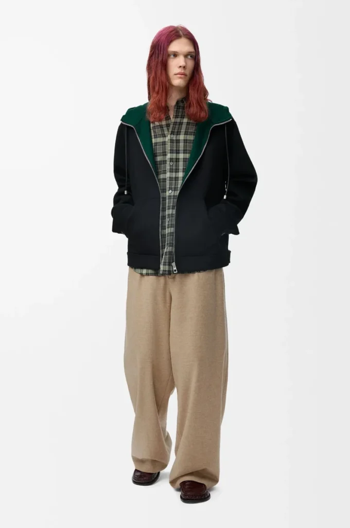 Giacca con cappuccio in lana e cashmere Nero/Verde
