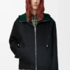 Giacca con cappuccio in lana e cashmere Nero/Verde