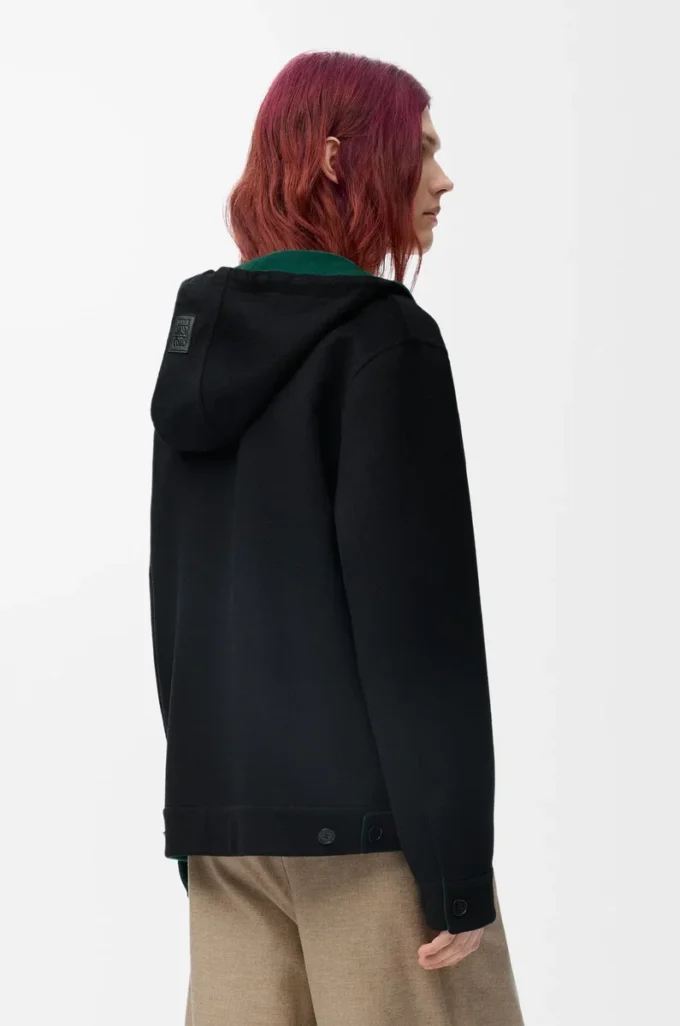 Giacca con cappuccio in lana e cashmere Nero/Verde