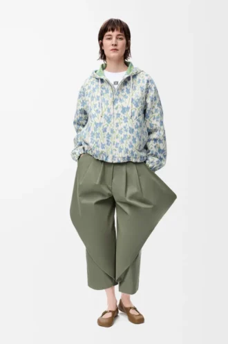 Giacca con cappuccio in lana e cotone bianco/blu
