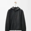 Giacca con cappuccio in pelle di agnello nappa Nero Giacca con cappuccio in pelle di agnello nappa Nero