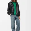 Giacca con cappuccio in pelle di agnello nappa Nero Giacca con cappuccio in pelle di agnello nappa Nero