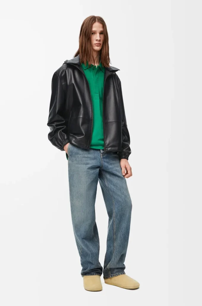 Giacca con cappuccio in pelle di agnello nappa Nero Giacca con cappuccio in pelle di agnello nappa Nero