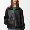 Giacca con cappuccio in pelle di agnello nappa Nero Giacca con cappuccio in pelle di agnello nappa Nero