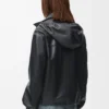 Giacca con cappuccio in pelle di agnello nappa Nero Giacca con cappuccio in pelle di agnello nappa Nero