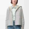 Giacca con cappuccio in shearling grigio melange chiaro