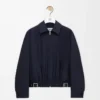Giacca con cintura in lana e seta blu navy